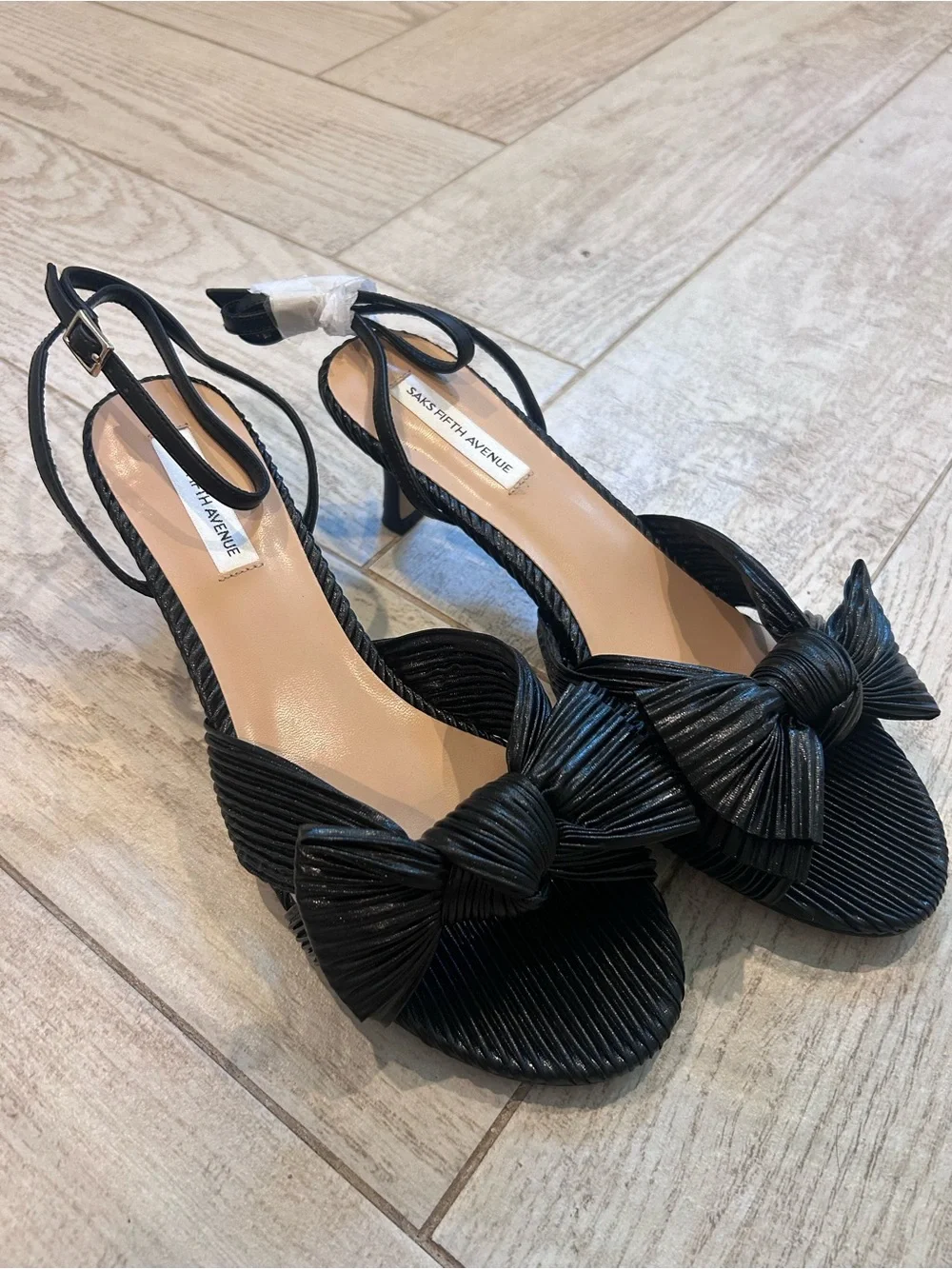 Saks Fifth Avenue Black Knotted Ankle Strap Heels 8.5